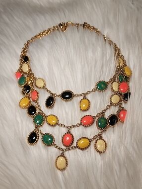 Kate Spade Gold Multi-Color Oval Stone Bib Necklace